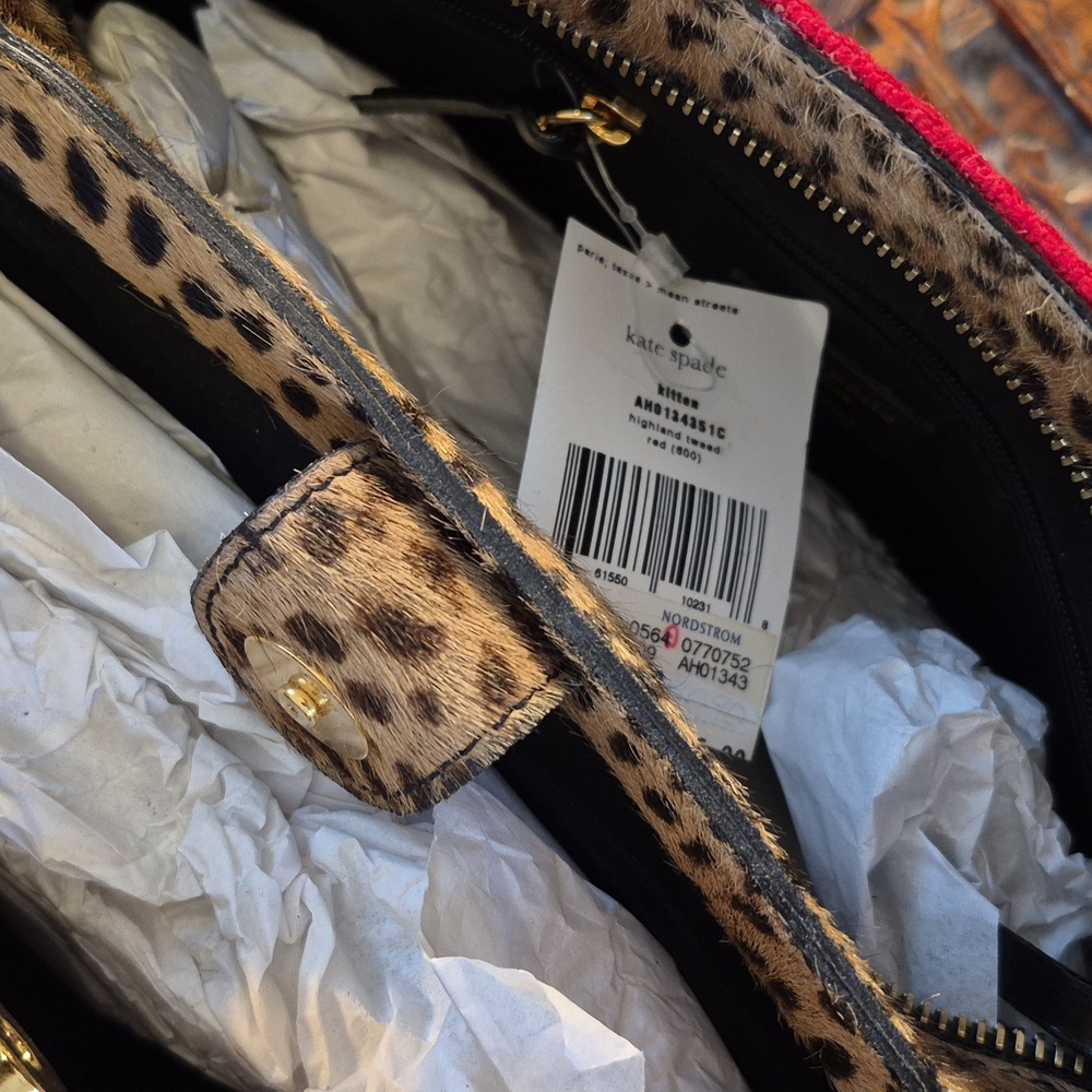 KATE SPADE RARE Highland Tweed Kitten BAG NWT FLAWED Read Description - Picture 7 of 10